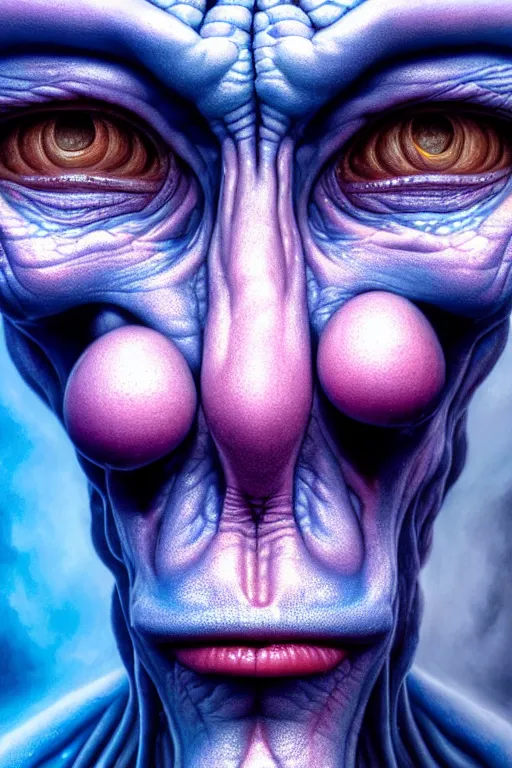 Image similar to hyperrealistic close-up pastel rococo alien! highly detailed concept art eric zener elson peter cinematic hard blue lighting high angle hd 8k sharp shallow depth of field, inspired by David Paul Cronenberg and Zdzisław Beksiński