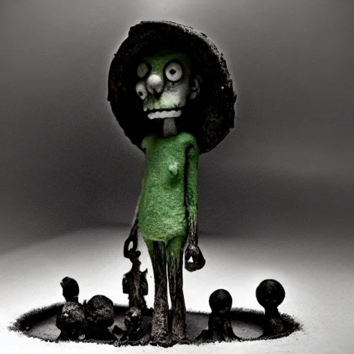 Image similar to the lost sould, surrealistic detailed claymation art, dark, moody, foggy