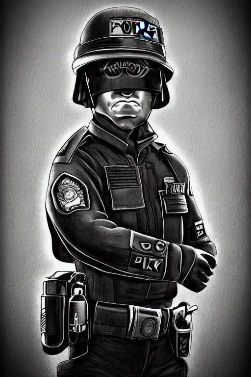 Image similar to police officer, angry, symmetrical, highly detailed, digital art, sharp focus, trending on art station