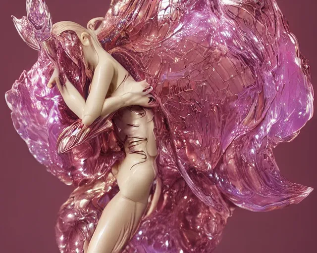 Prompt: Iris Van Herpen isolated magical girl vinyl figure, figure photography, romantic undertones, anime stylized, high detail, ethereal lighting - H 640