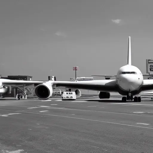 Prompt: a photo of a commercial jumbo airplane parked in a one way street