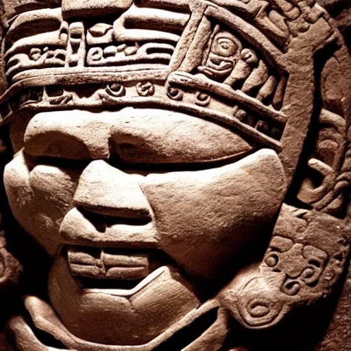 Image similar to mayan carving of dan akroyd piloting a ufo, national geographic, award winning