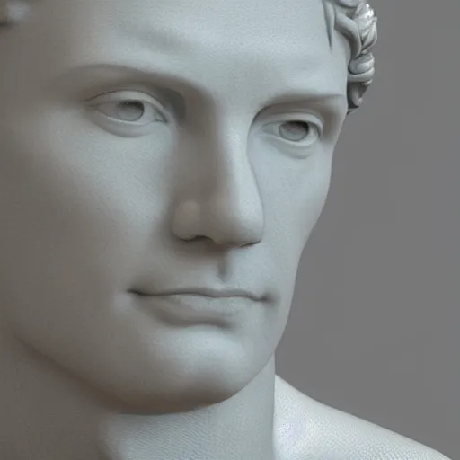 Image similar to a 3 d render of the head of david statue, neon ring around the statue, in the style of michelangelo