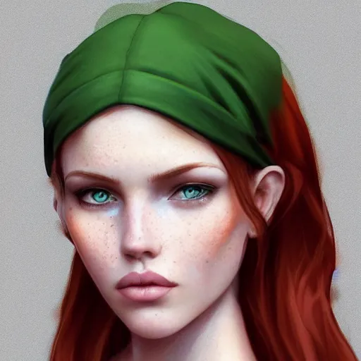 Prompt: beautiful irish lass with red wavy hair and emerald eyes, soft freckles, soft pale skin, wlop, artstation, artgerm, hyperrealistic