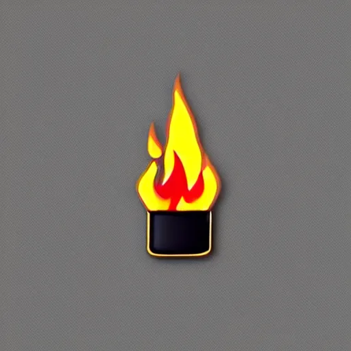 Image similar to a diamond enamel pin depicting a minimalistic clean illustration fire flames warning label, smooth curves