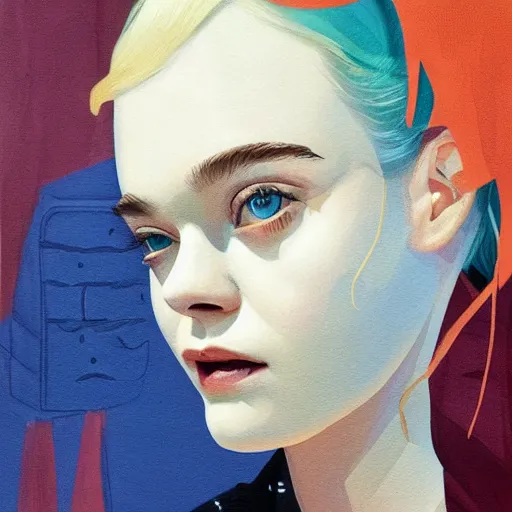 Prompt: Elle Fanning in the Showtime Series Dexter picture by Sachin Teng, asymmetrical, dark vibes, Realistic Painting , Organic painting, Matte Painting, geometric shapes, hard edges, graffiti, street art:2 by Sachin Teng:4