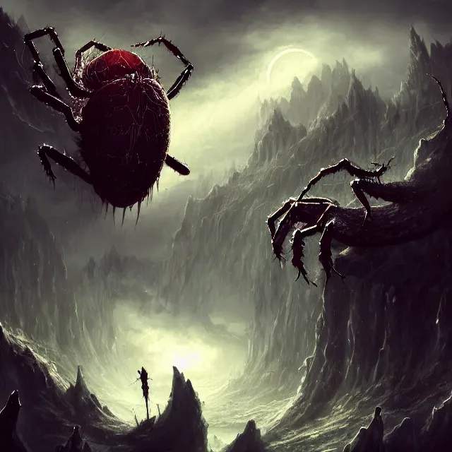 Prompt: epic fantasy art of an immense overwhelmingly large world eating spider, hd, 4 k, artstation, gothic, detailed, terrifying