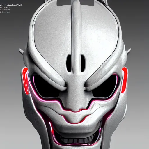 Image similar to a portrait of a futuristic robot oni mask, 4 k, realistic, detailed, render, biopunk