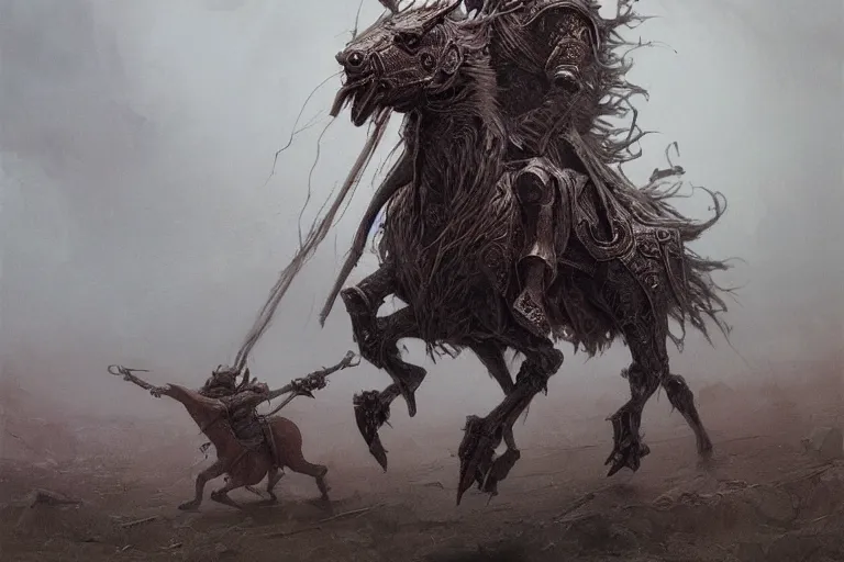 Image similar to Knight of the apocalypse riding a funny lama in a hat, dark fantasy, intricate, highly detailed, smooth, artstation, painted by Wayne Barlowe, Greg Rutkowski, zdislav beksinski, Francis Bacon