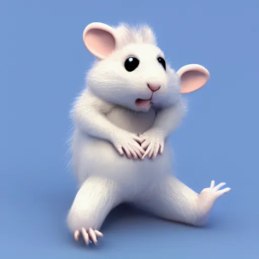 Image similar to fuzzy cute white rat 3 d render awardwinning