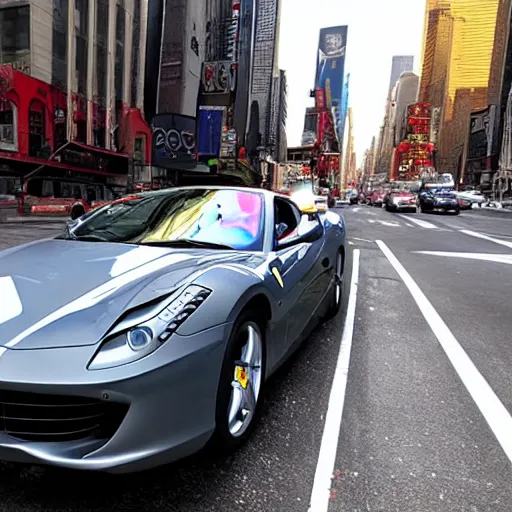 Prompt: beautiful ferrari driving in new york