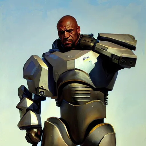 Image similar to greg manchess portrait painting of fully armored bionic augmented the foundation aka dwayne the rock as overwatch character, medium shot, asymmetrical, profile picture, organic painting, sunny day, matte painting, bold shapes, hard edges, street art, trending on artstation, by huang guangjian, gil elvgren, ruan jia, greg rutkowski, gaston bussiere