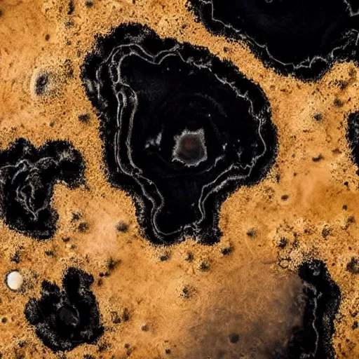 Image similar to apocalyptic desert earth, covered in mysterious black gooey liquid slime
