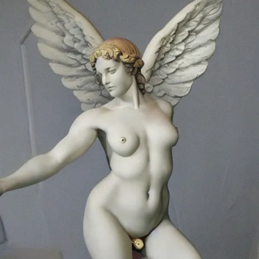 Image similar to full body sculpture of aphrodite with wings hyperrealistic style made by michelangelo