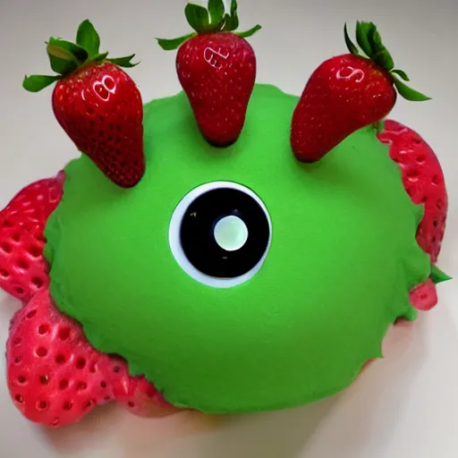 Image similar to strawberry creature with multiple eyes