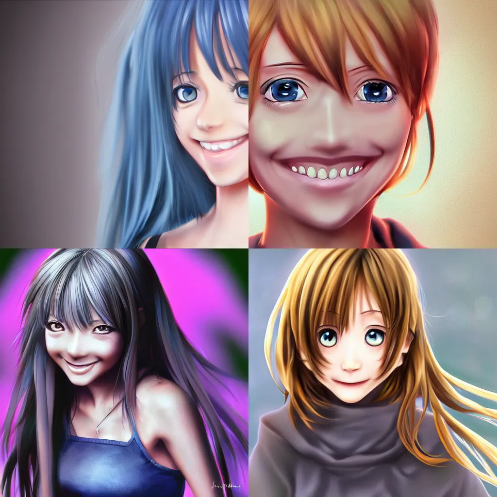 Prompt: smiling anime girl hyperrealistic digital art