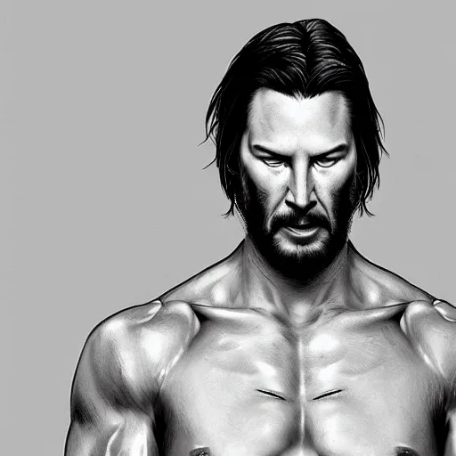 Prompt: muscular keanu reeves , sketch , trending on artstation , Hyperdetailed , CGSociety