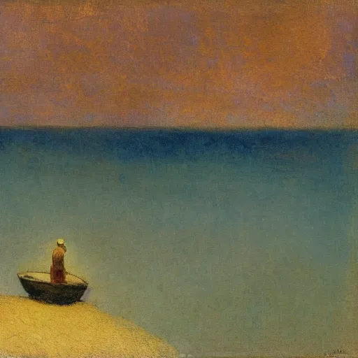 Prompt: a fisherman at sea by odilon redon