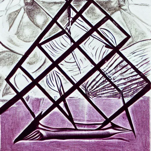 Image similar to abyssal synthwave fogy pond triangle flounder gravity salad batter , by Kati Horna and Gerardo Dottori and Eugene Delacroix , vaporwave , child's drawing , constructivism