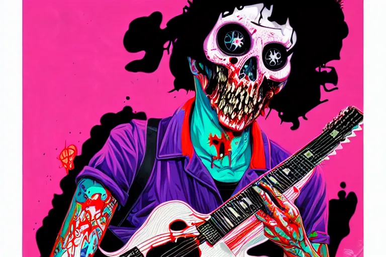 Image similar to a zombie 1 9 8 0 s punk playing guitar, tristan eaton, victo ngai, artgerm, rhads, ross draws