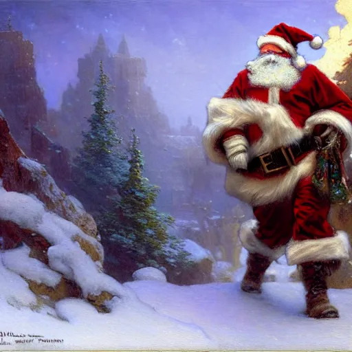 Prompt: a fantasy style santa claus magical fighter in a snowy setting, highly detailed painting by gaston bussiere, craig mullins, j. c. leyendecker, 8 k