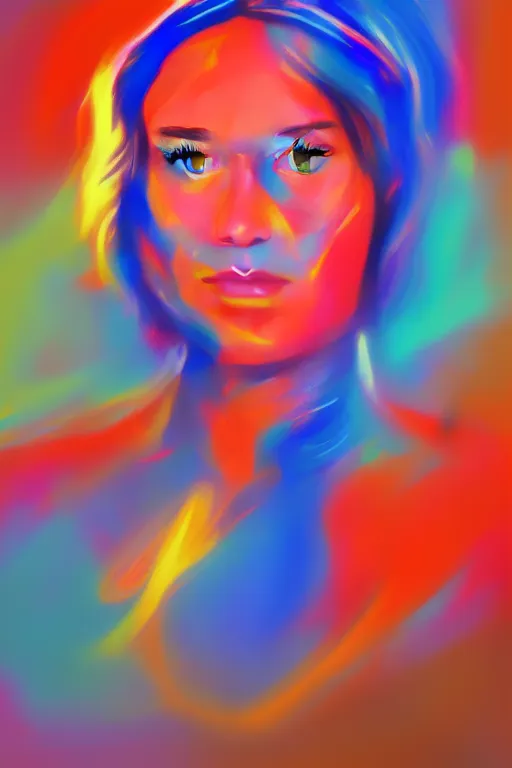 Image similar to Brie Larson as Captain Marvel high quality digital painting in the style of Lisa Frank