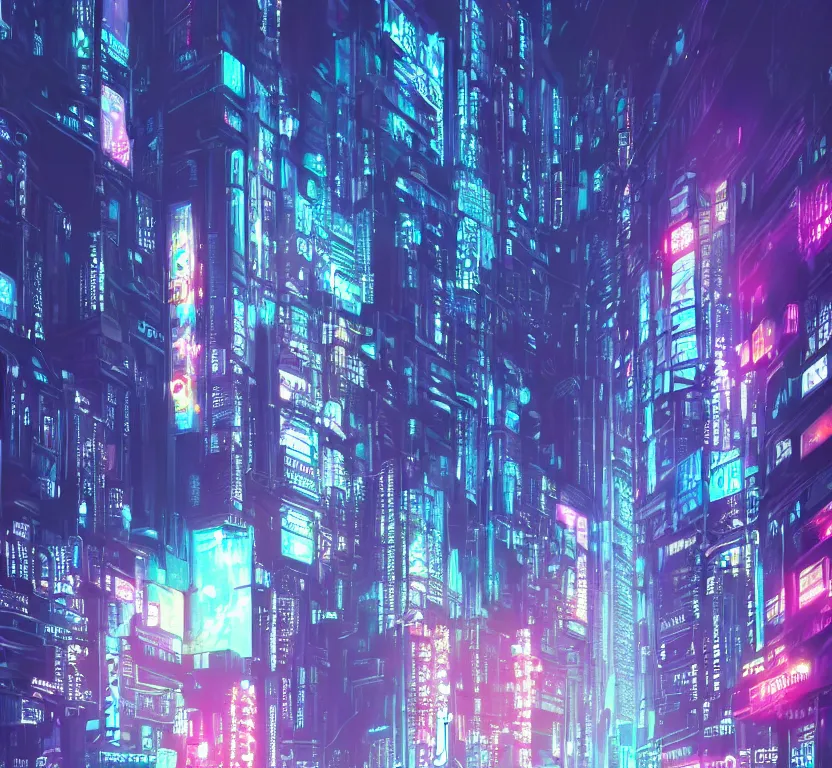 Cyberpunk neon Tokyo skyline in style of Tsutomu Nihei | Stable 