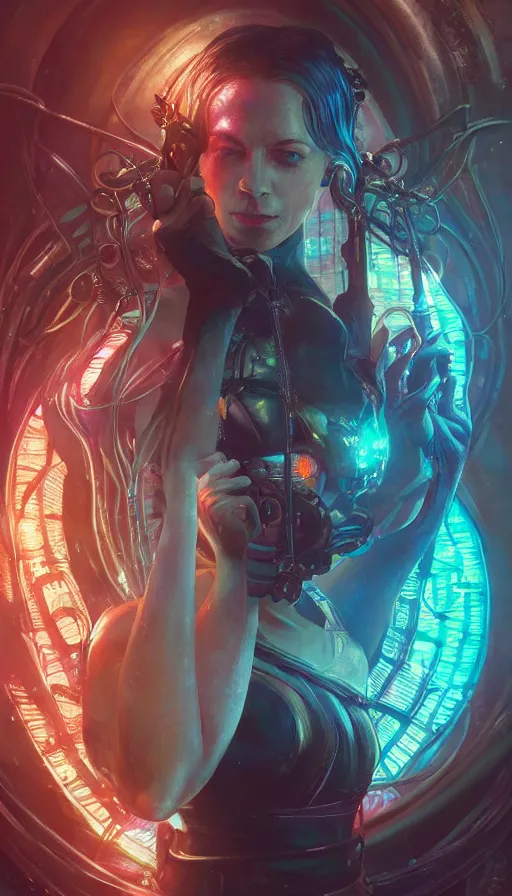 Image similar to eve, altered carbon, neon, fibonacci, sweat drops, insane intricate, bioshock, highly detailed, digital painting, artstation, concept art, smooth, sharp focus, illustration, unreal engine 5, 8 k, art by artgerm and greg rutkowski and alphonse mucha