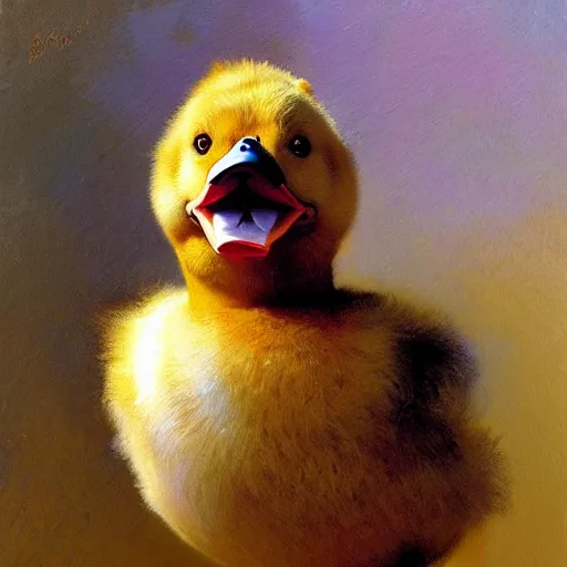 Prompt: a portrait of a furry duck wearing a tshirt and pants, hairy, furry body, furry chest, furry arms, furry legs, tail. highly detailed painting by gaston bussiere, craig mullins, j. c. leyendecker, furry