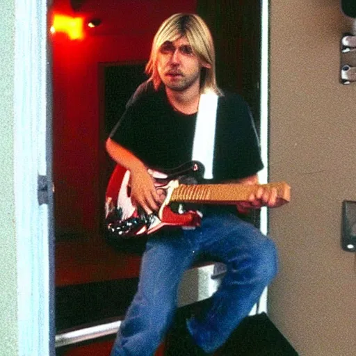 Image similar to Kurt Cobain on Ring Doorbell footage delivering pizza