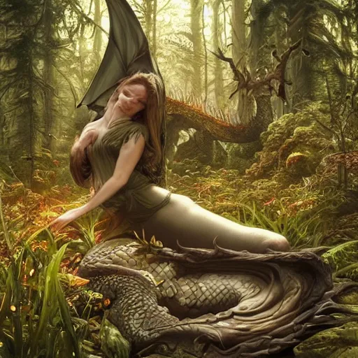 Prompt: a dragon sleeping in a forest, ultra realistic, concept art, intricate details, eerie, highly detailed, photorealistic, octane render, 8 k, unreal engine. art by artgerm and greg rutkowski and charlie bowater and magali villeneuve and alphonse mucha