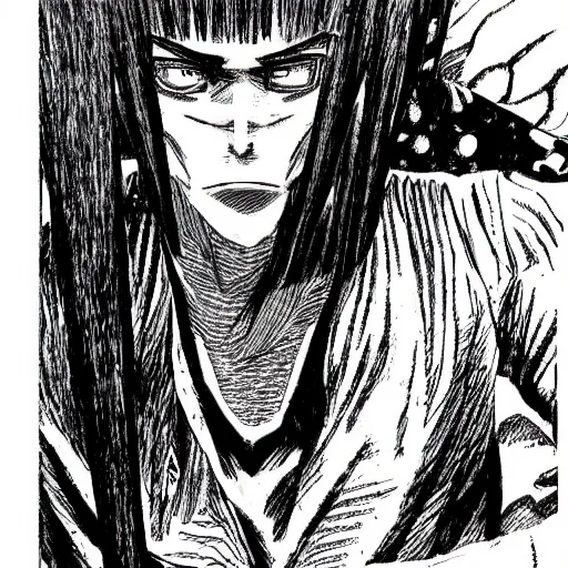 Prompt: Joseph Woods drawn by Junji Ito, manga panel