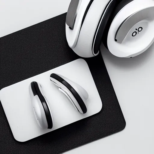 Image similar to product photoshoot of clean modern hand crafted aipods pro max beats headphones colot metal white silver with black leather padding well design ultrareallistic detailed high quality 8 k photorealistic ultra realistic