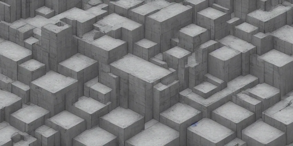 Prompt: cube city, realistic, highly detailed, concrete architecture,