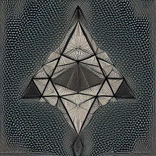 Prompt: iterated centroid triangles, barycentric subdivision, sierpinski gasket, pencil line art inspired by karol bak and dan mumford, 8 k, uhd, vray, octanerender