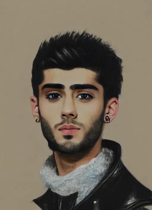 Image similar to portrait of zayn malik as an elf by turner, only one head single portrait, pointy ears, wearing a black leather collared jacket