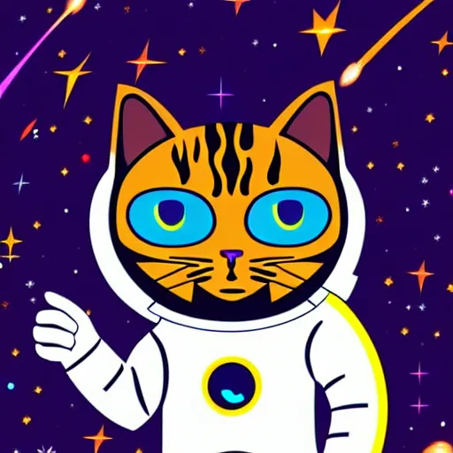 Image similar to A serious-looking cat wearing a space-suit, the background is inspired by two colliding galaxies, e-sports logo vector