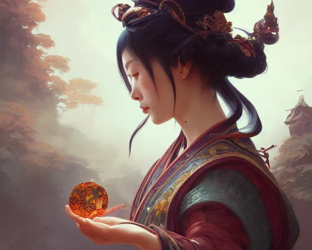 Image similar to photography of tanjiro kamado, deep focus, japanese fantasy, intricate, elegant, highly detailed, digital painting, artstation, concept art, matte, sharp focus, illustration, hearthstone, art by artgerm and greg rutkowski and alphonse mucha