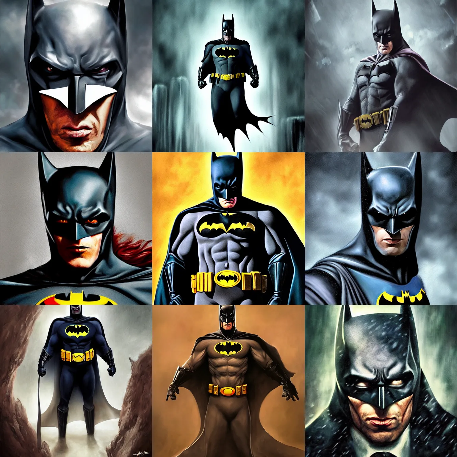 Prompt: a portrait of Batman in Wonderland, realistic painting, high definition, digital art, matte painting, very detailed, realistic