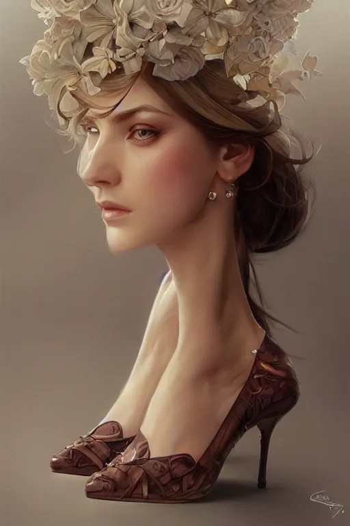 Image similar to ultra realistic illustration, high heel shoes, intricate, elegant, highly detailed, digital painting, artstation, concept art, smooth, sharp focus, illustration, art by artgerm and greg rutkowski and alphonse mucha