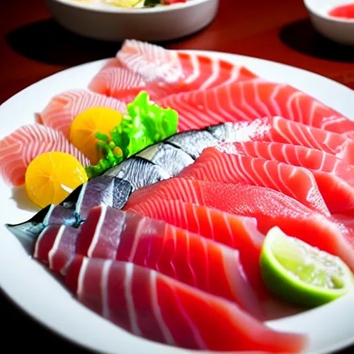 Image similar to gigantic plate of gourmet top quality sashimi photography professional photograph