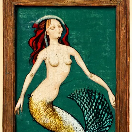 Prompt: mermaid, medieval painting