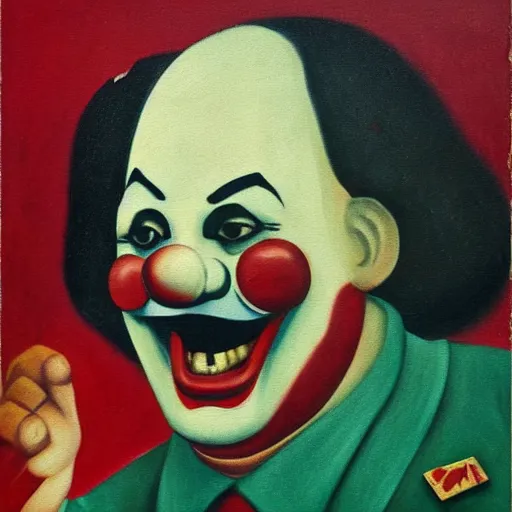 Image similar to communist clown, soviet propaganda painting