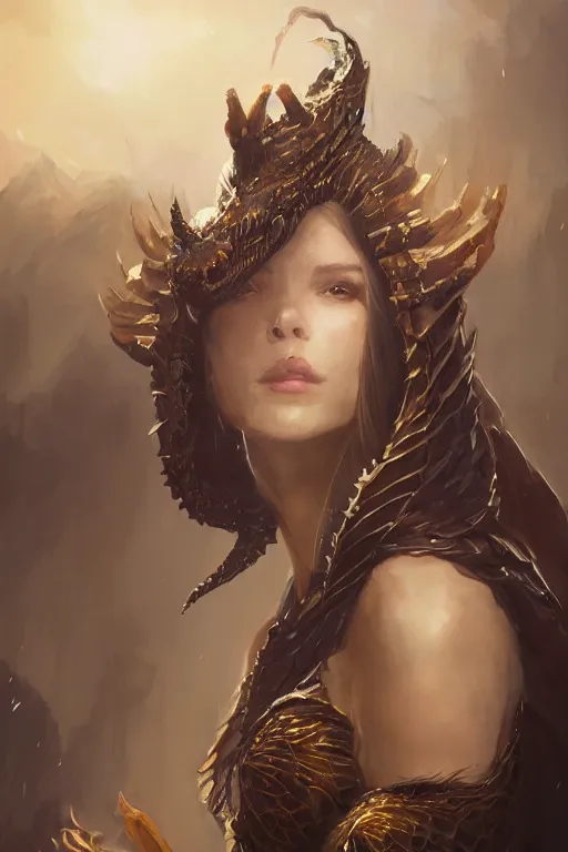 Image similar to a fancy portrait of an attractive dragon queen by Greg Rutkowski, Sung Choi, Mitchell Mohrhauser, Maciej Kuciara, Johnson Ting, Maxim Verehin, Peter Konig, final fantasy , mythical, 8k photorealistic, cinematic lighting, HD, high details, atmospheric,