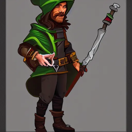 Image similar to eshey stoner rogue, wearing a small bag, dungeons and dragons, character concept of a rogue