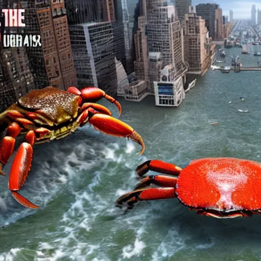 Image similar to A gigantic, huge crab, destroying New York City, ultra realistic