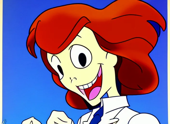 Prompt: dana scully on the real ghostbusters, shaded animation cel, anime, sharp detail, animation cel, thin linework, in the style of don bluth, bruce timm, stephen silver, studio trigger, 5 k, hd