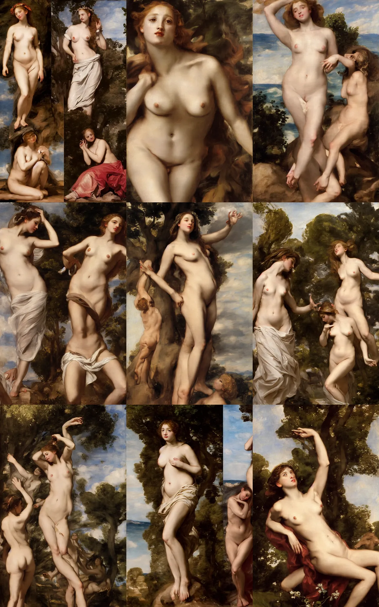 Prompt: aphrodite, by anthony van dyck, by camille corot, by wlop, paparazzi photography, zoom, split lighting