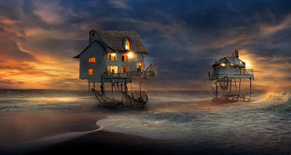 Image similar to seashell house, atmospheric cinematography