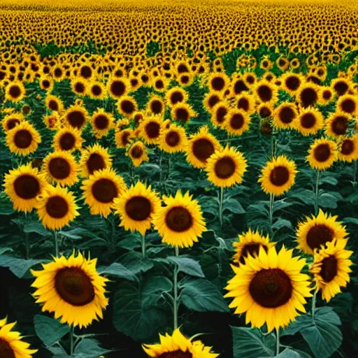 Prompt: A field of sunflowers at the end of the world.